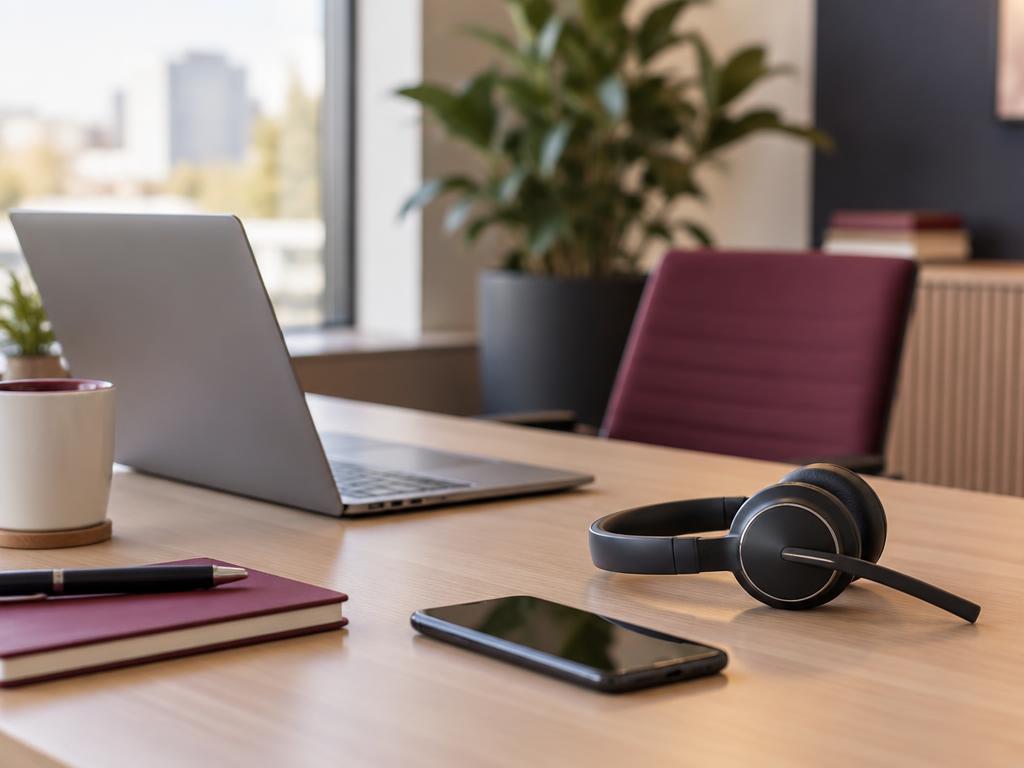 Werkplek met laptop, smartphone en headset voor aanvullende IT-diensten